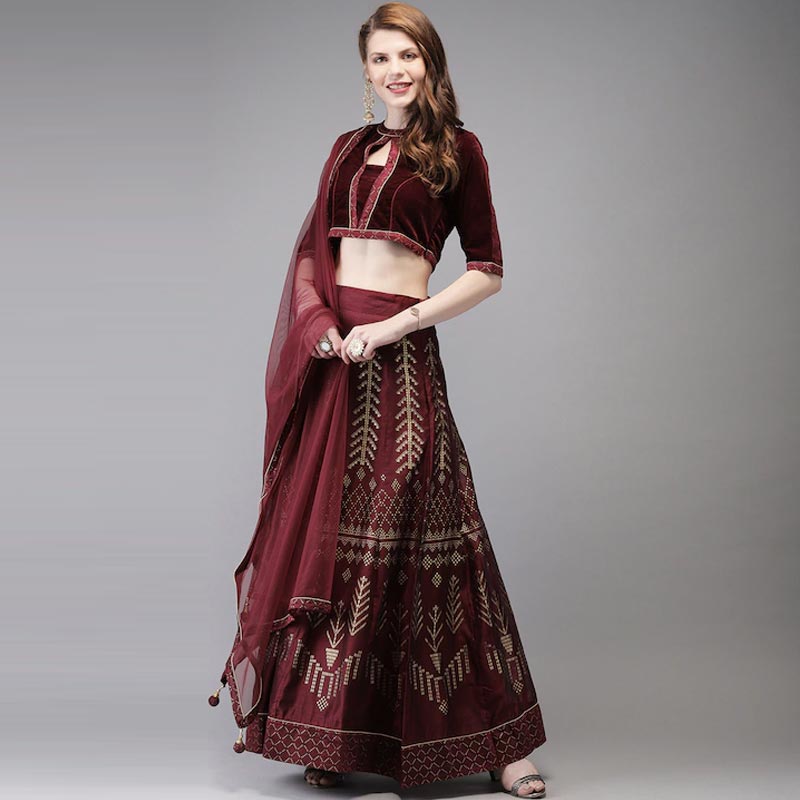 Fashion Today Lehenga in Wine Maroon Embroidered Fabric LLCV112705